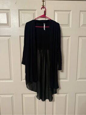 NY Collection Black Open-Front Long Cardigan